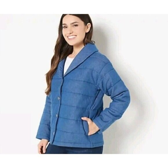 Isaac Mizrahi Live! True Denim Quilted Shawl Jacket Medium Indigo.Medium - Picture 1 of 1